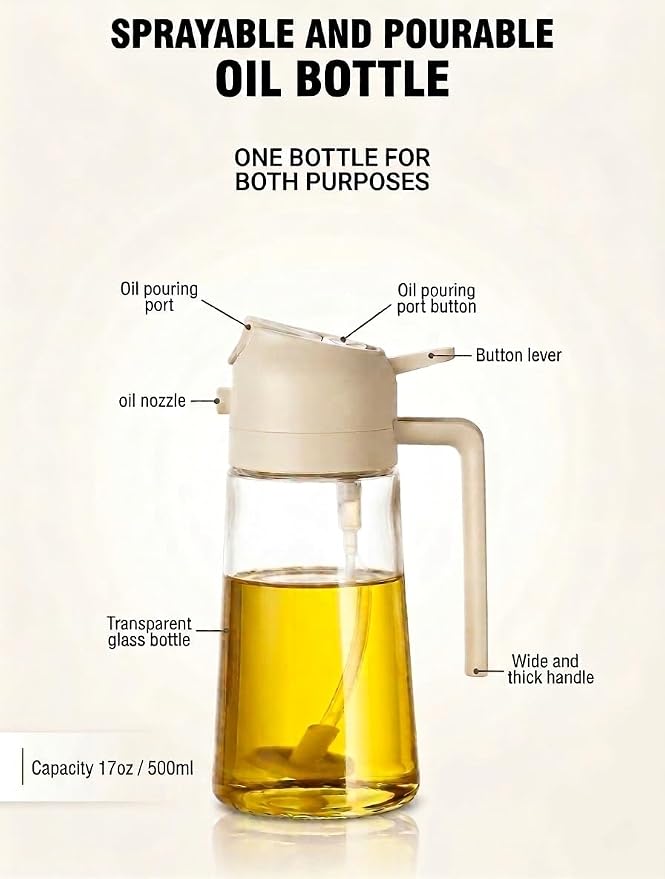 Premium 2-in-1 Glass Oil Sprayer & Dispenser Bottle – 500ml